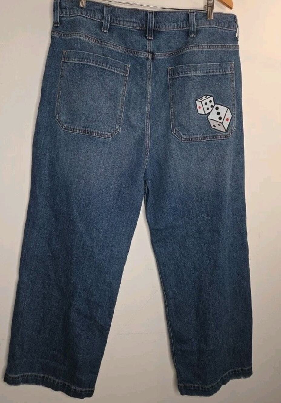 Hollister Super Baggy Jeans Mens 38x30 Dice Embroidered Wide Leg